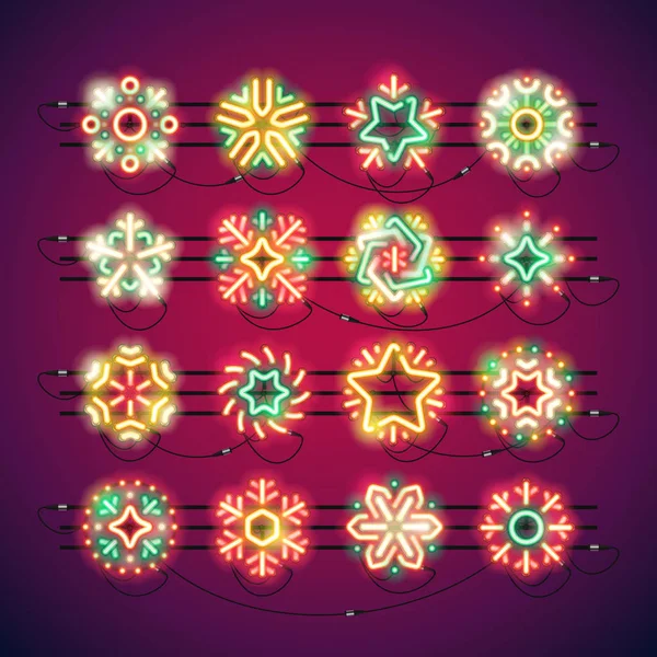 Noel renkli Neon kar taneleri — Stok Vektör