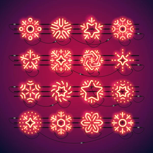 Noel Neon kar taneleri kırmızı — Stok Vektör