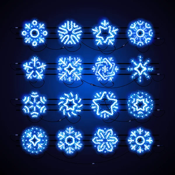 Christmas Neon Snowflakes Blue Magic — Stock Vector