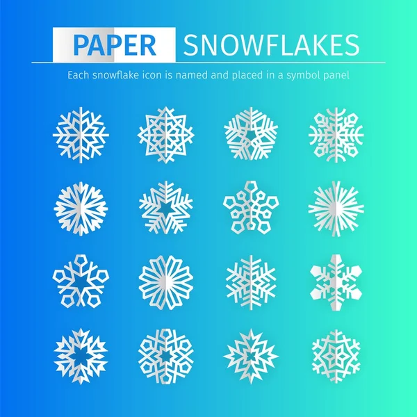 Set de iconos de copos de nieve Ppaer — Vector de stock