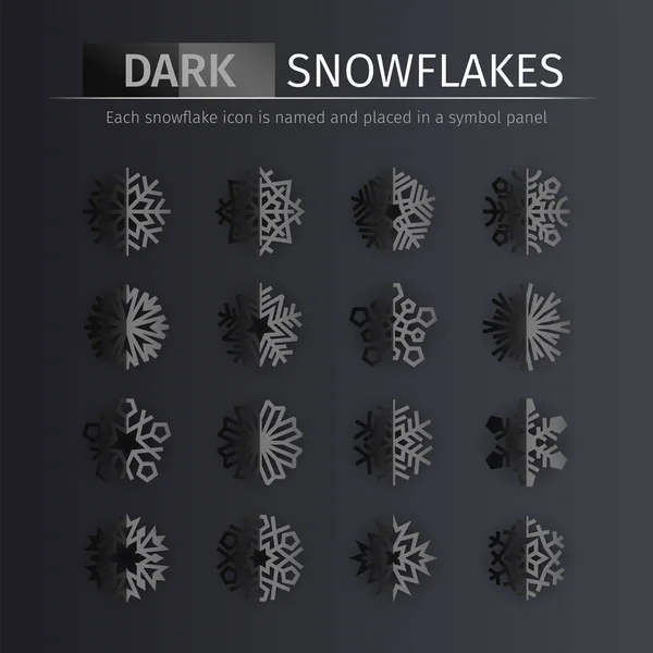 Donkere glans sneeuwvlokken Icons Set — Stockvector