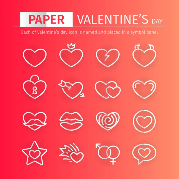 Papier Valentines Day Icônes Set — Image vectorielle