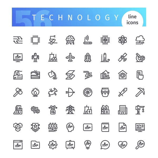 Iconos de línea de tecnología conjunto — Vector de stock