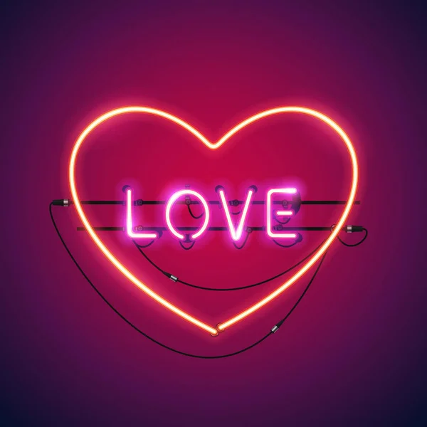 Amor rosa en el corazón Signo de neón — Vector de stock