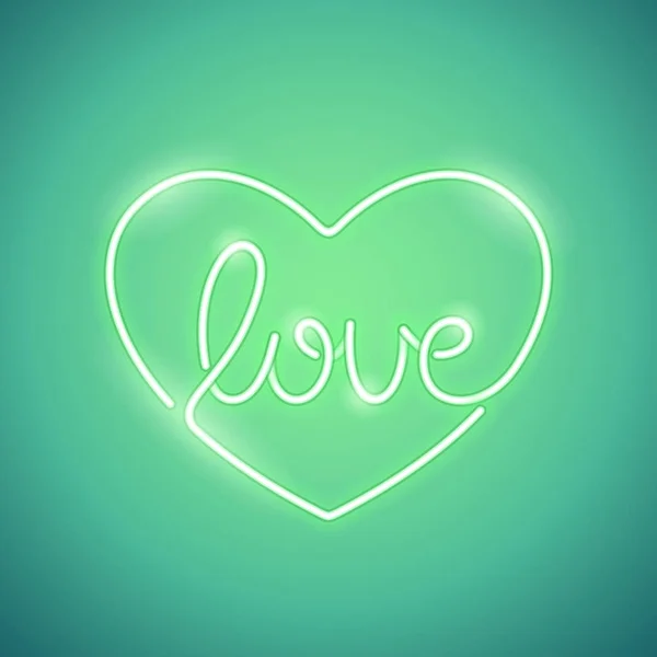 Amor Neon sinal verde — Vetor de Stock