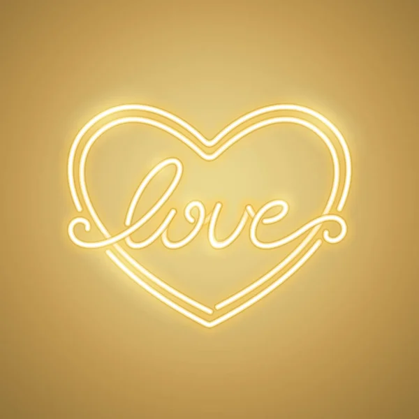 Love Heart Banner giallo al neon — Vettoriale Stock