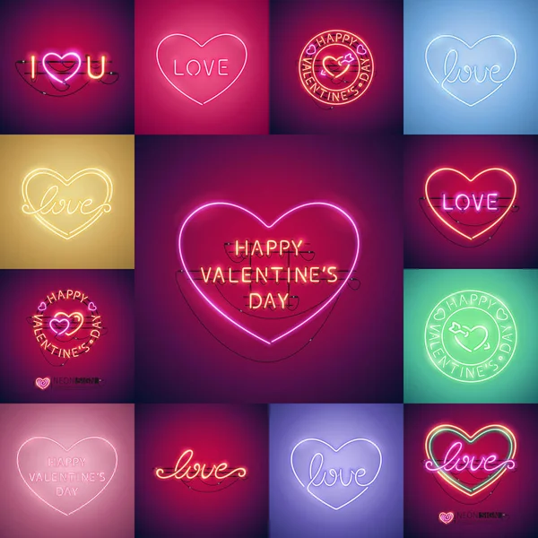 Šťastný Valentines Day Neon sada — Stockový vektor