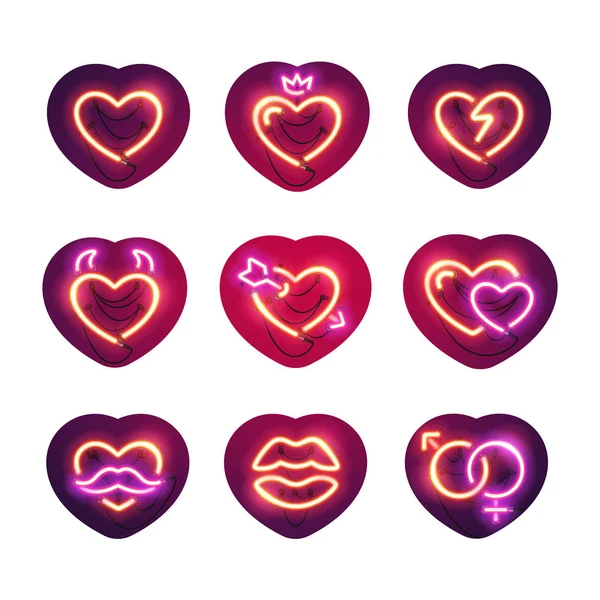 Pack d'autocollants Fluo Valentine Hearts — Image vectorielle