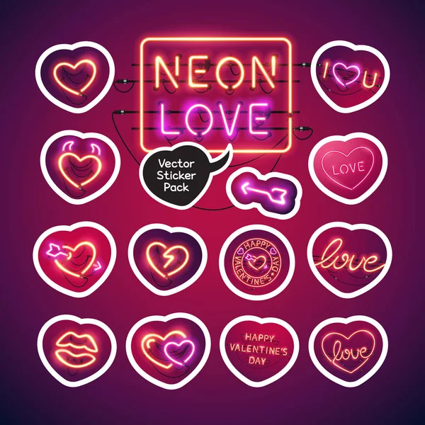 Sticker de Saint Valentin Néon Pack — Image vectorielle