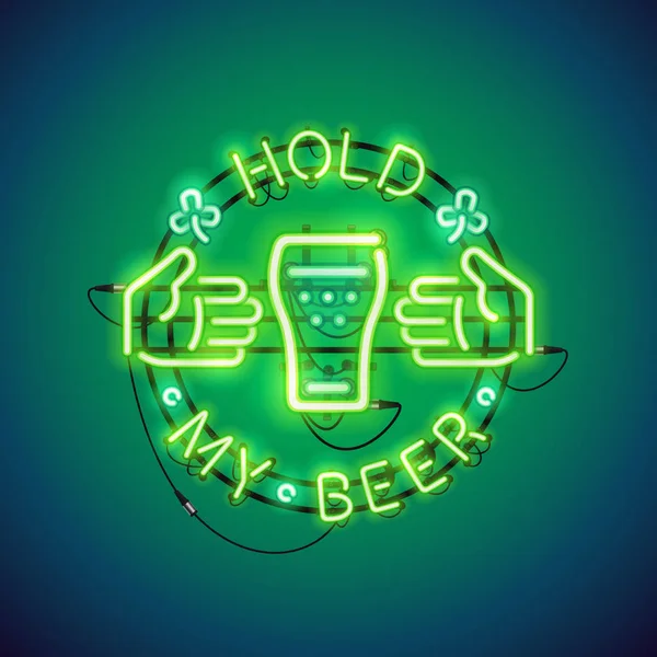 Tartsa lenyomva a zöld sör Neon jel — Stock Vector