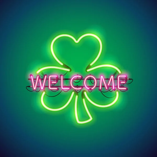 Néon Bienvenue dans Clover Sign — Image vectorielle