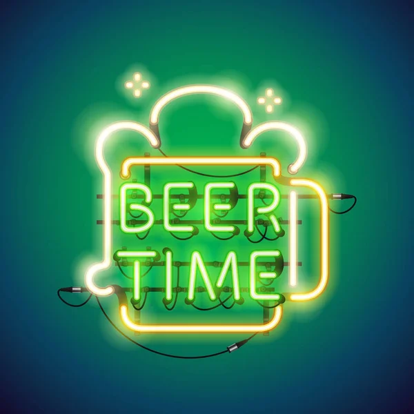 Bier tijd lichtreclame — Stockvector