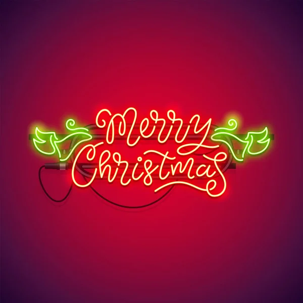 Vrolijk Kerstfeest Neon Sign Rood — Stockvector