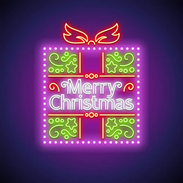 Feliz Navidad regalo Neon Sign — Vector de stock