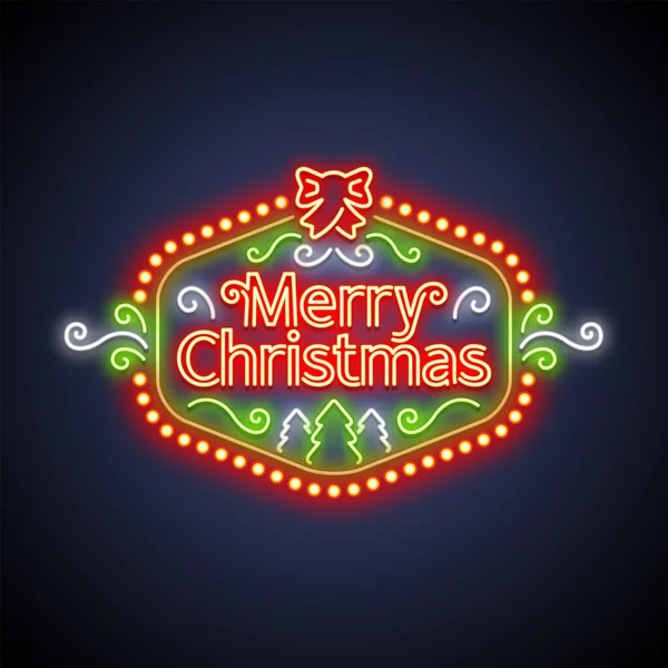 Feliz Natal Neon Sign on Dark —  Vetores de Stock