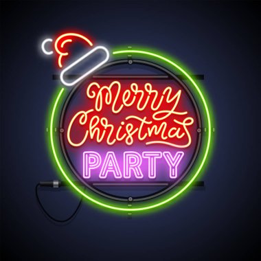 Mutlu Noel Partisi Yuvarlak Neon Tabelası