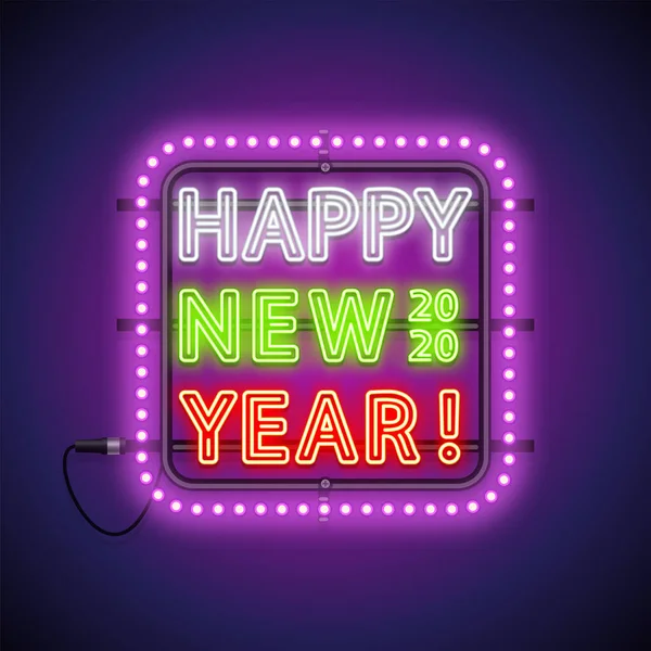 Šťastný Nový rok 2020 Neon Sign Purple — Stockový vektor