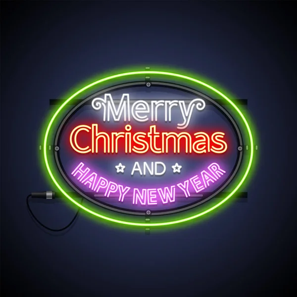 Feliz Navidad y Feliz Año Nuevo Neon Sign — Vector de stock