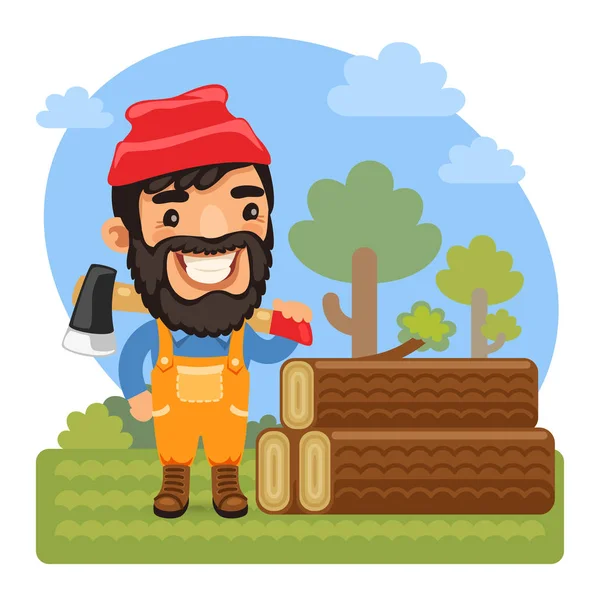 Cartoon Lumberjack with Axe — Stock Vector