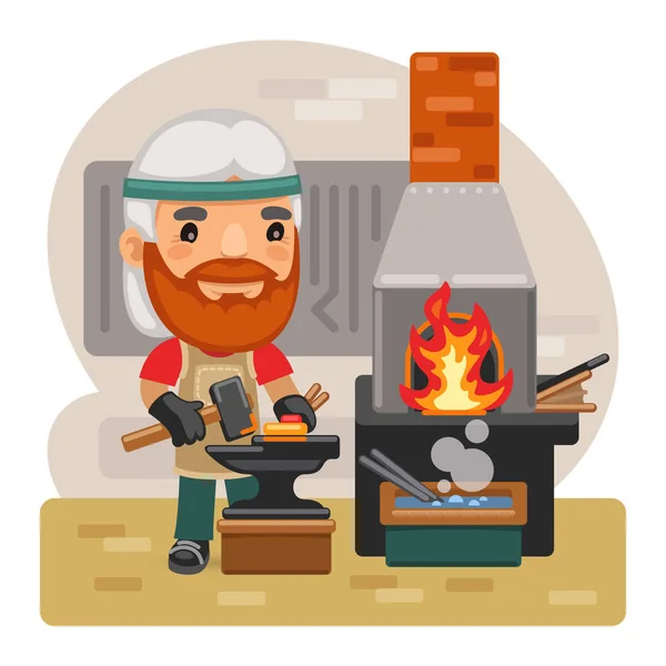 Cartoon Blacksmith with a Hammer — Stock Vector