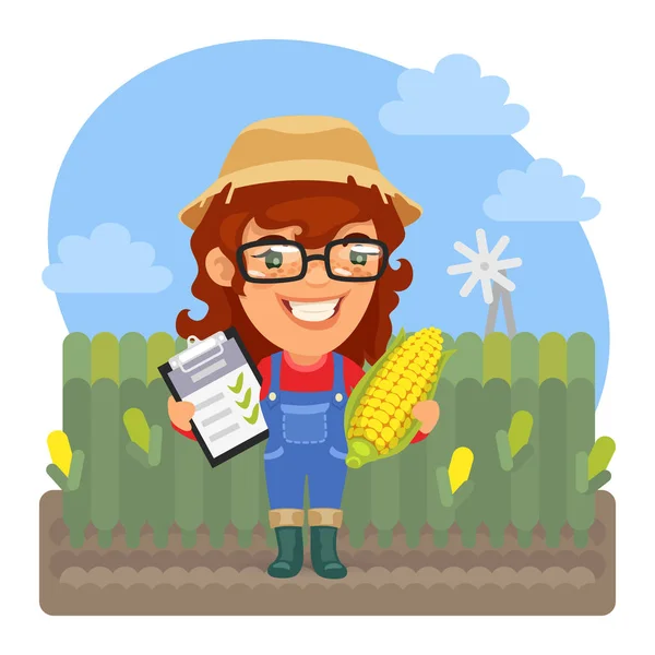 Agronomista dos desenhos animados com milho — Vetor de Stock