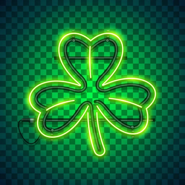 St Patricks Day Clover Neon Sign Dark — Stock vektor