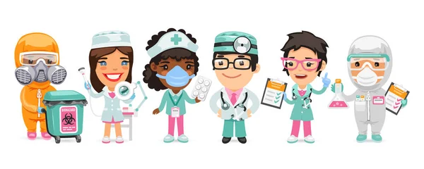 Personajes Doctor de dibujos animados con diferentes especializaciones — Vector de stock