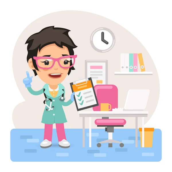 Cartoon medico femminile medico in ufficio — Vettoriale Stock