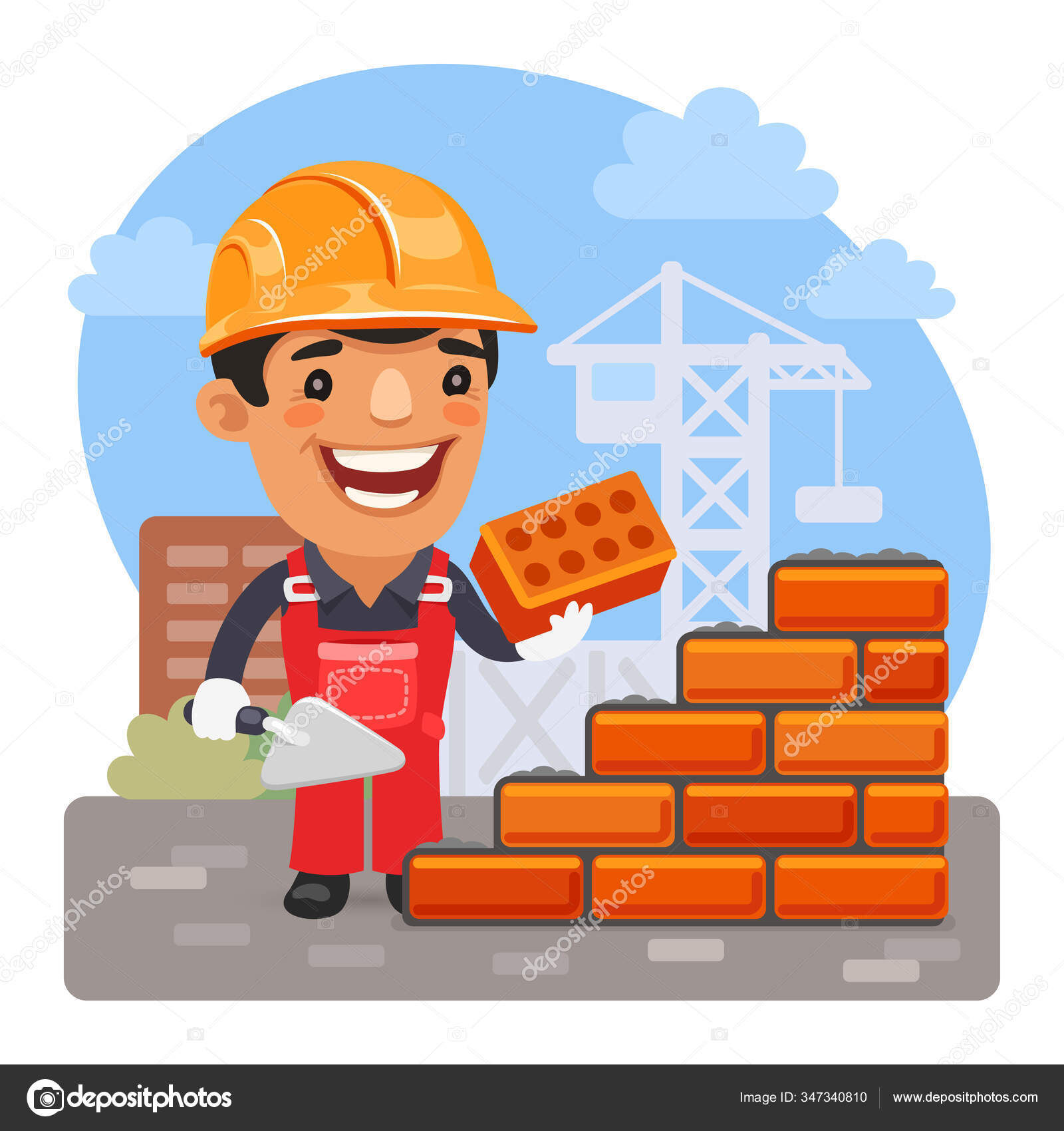 Constructor Con Herramientas Trabajo Albañil Vector Dibujos