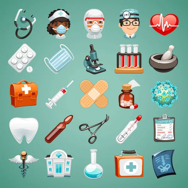 Conjunto de iconos médicos de dibujos animados — Vector de stock