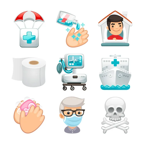 Cartoon Medical Icons Epidemie-Set — Stockvektor