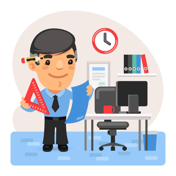 Cartoon Engineer in the Office — Stock Vector