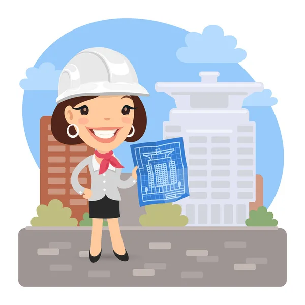 Cartoon Architect with Blueprint — Stock Vector