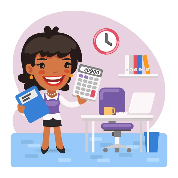 Cartoon Female Accountant in the Office — Stock Vector