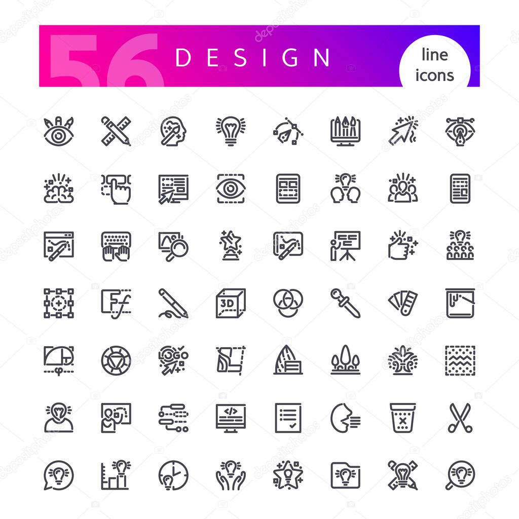 Set of 56 design line icons suitable for web, infographics and apps. Isolated on white background. Clipping paths included.