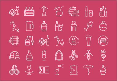 Alkollü içecekler vektör düz çizgi Icons set