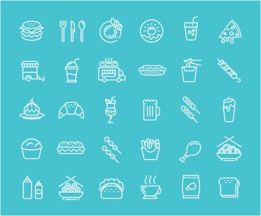 Vektör düz çizgi simgeler Fast Food ayarla