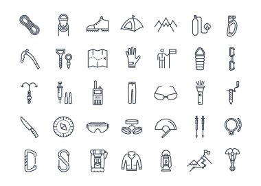 Vektör düz çizgi Icons Set dağcılık