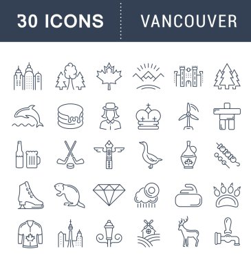 Vektör düz çizgi Icons Set Vancouver ve Kanada
