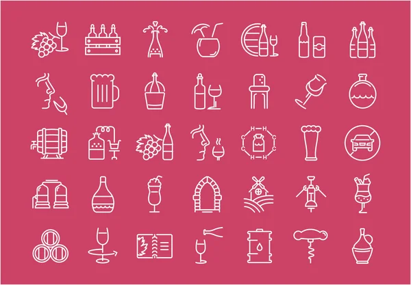 Set Vector Línea Plana Iconos Bebidas Alcohólicas — Archivo Imágenes Vectoriales