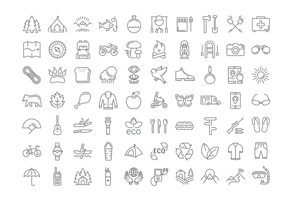 Kamp vektör düz çizgi Icons set — Stok Vektör