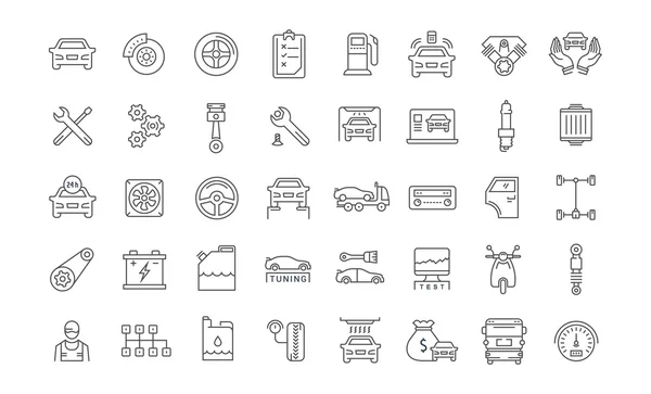 Set Vector Línea Plana Iconos Servicio de Coche — Archivo Imágenes Vectoriales