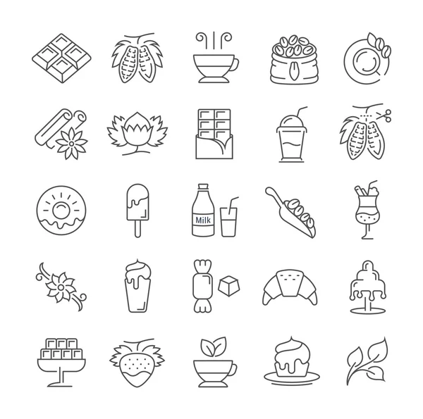 Ensemble vectoriel ligne plate icônes chocolat — Image vectorielle