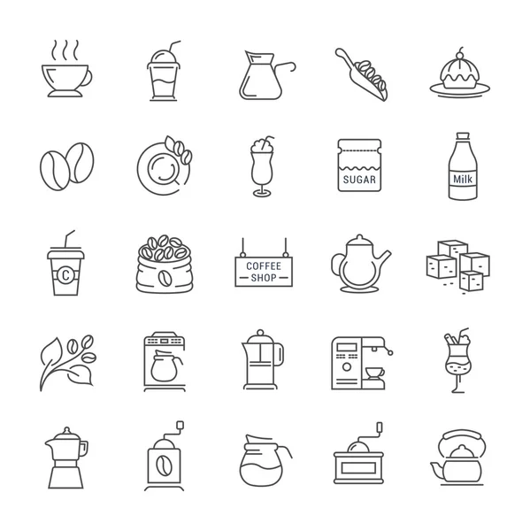 Set Vector Línea Plana Iconos Café — Vector de stock