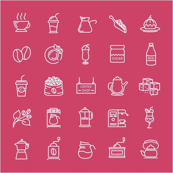 Set vectoriel ligne plate icônes café — Image vectorielle
