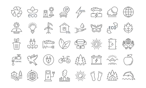 Set Vector Flat Line Iconos Eco y Bio — Archivo Imágenes Vectoriales