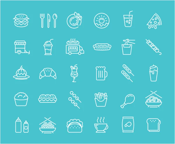 Set de iconos de línea plana vectorial Comida rápida — Vector de stock