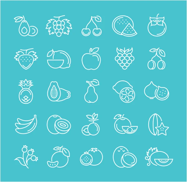 Set Vector Flat Line Icons Fruit — Stock Vector