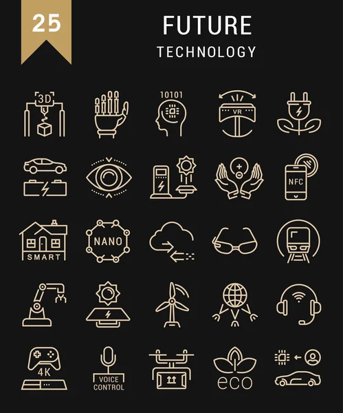 Set Vektor flache Linie Icons Zukunftstechnologie — Stockvektor