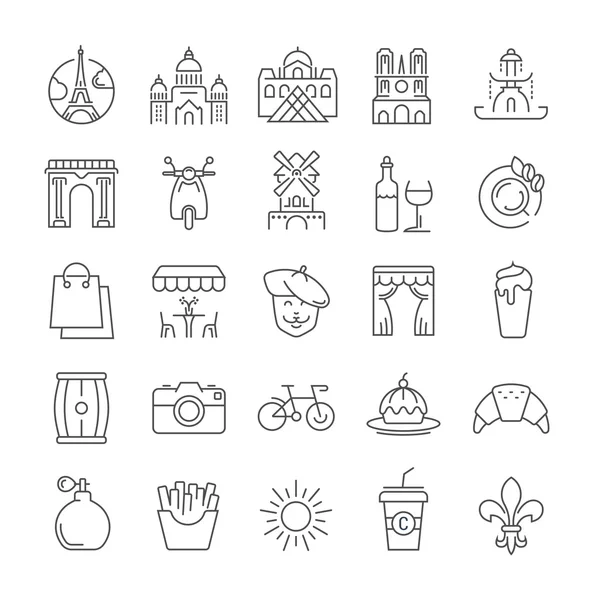 Set Vector Flat Line Icons Paris — Stock Vector